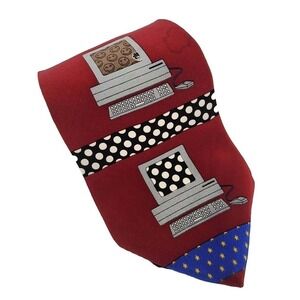 VTG Vicky Davis Necktie Mens Red Screen Saver Vintage Computer Novelty Tech Silk